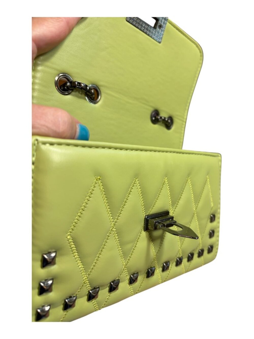 LIME GREEN BAG WITH STUDS - NWOT - Picture 4 of 5